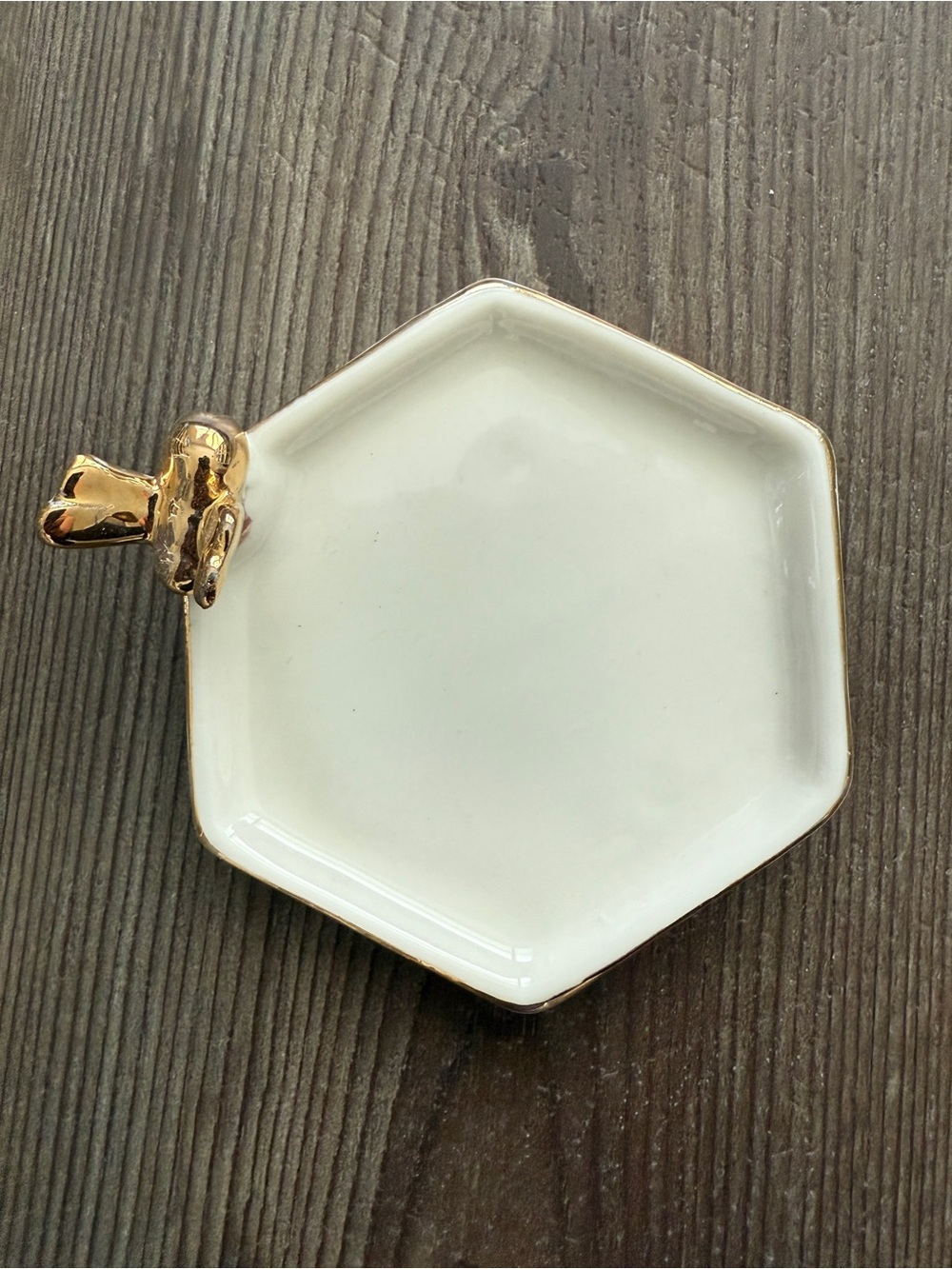 Elegant White and Gold Hexagon Trinket Dish